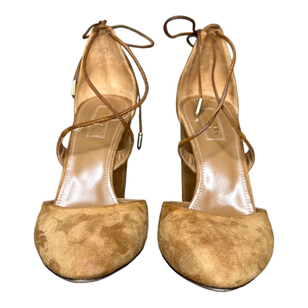 Aquazzura Karlie High Heel Suede Block Heel Pump - Picture 3 of 11